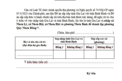 Lấy ý kiến cử tri và trình thông qua Hội đồng nhân dân các cấp đối với Đề án sắp xếp tỉnh Gia Lai với tỉnh Bình Định và Đề án sắp xếp, tổ chức lại đơn vị hành chính cấp xã trên địa bàn tỉnh